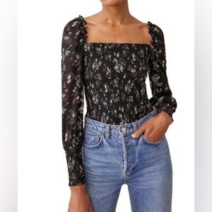 REFORMATION Pinto Shirred Floral Print Blouse In Jolene - size XL